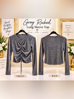 Gray Ruched Long Sleeve Top